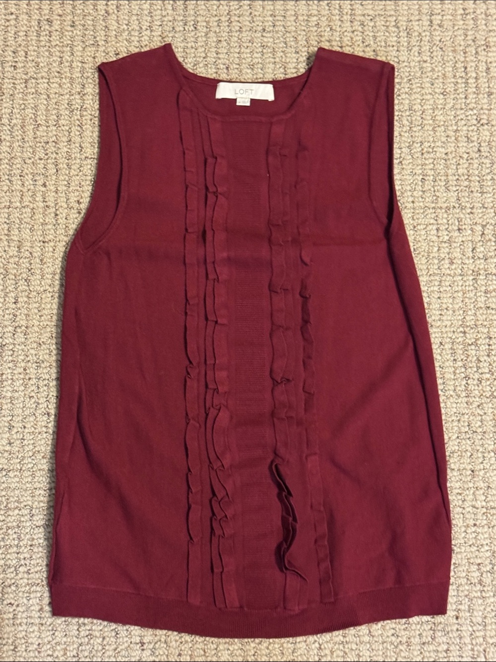 LOFT Burgundy Ruffle Front Sleeveless Knit Camisole